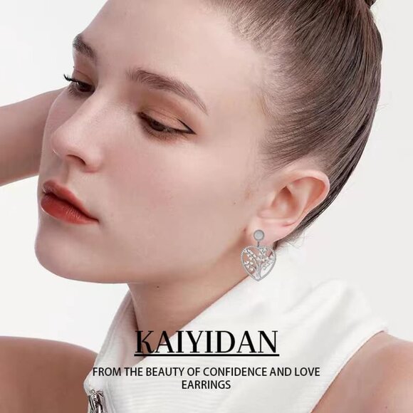 Silver Tree life Heart Statement Vintage Long Summer Earring for Women Jewelry - Picture 6 of 9